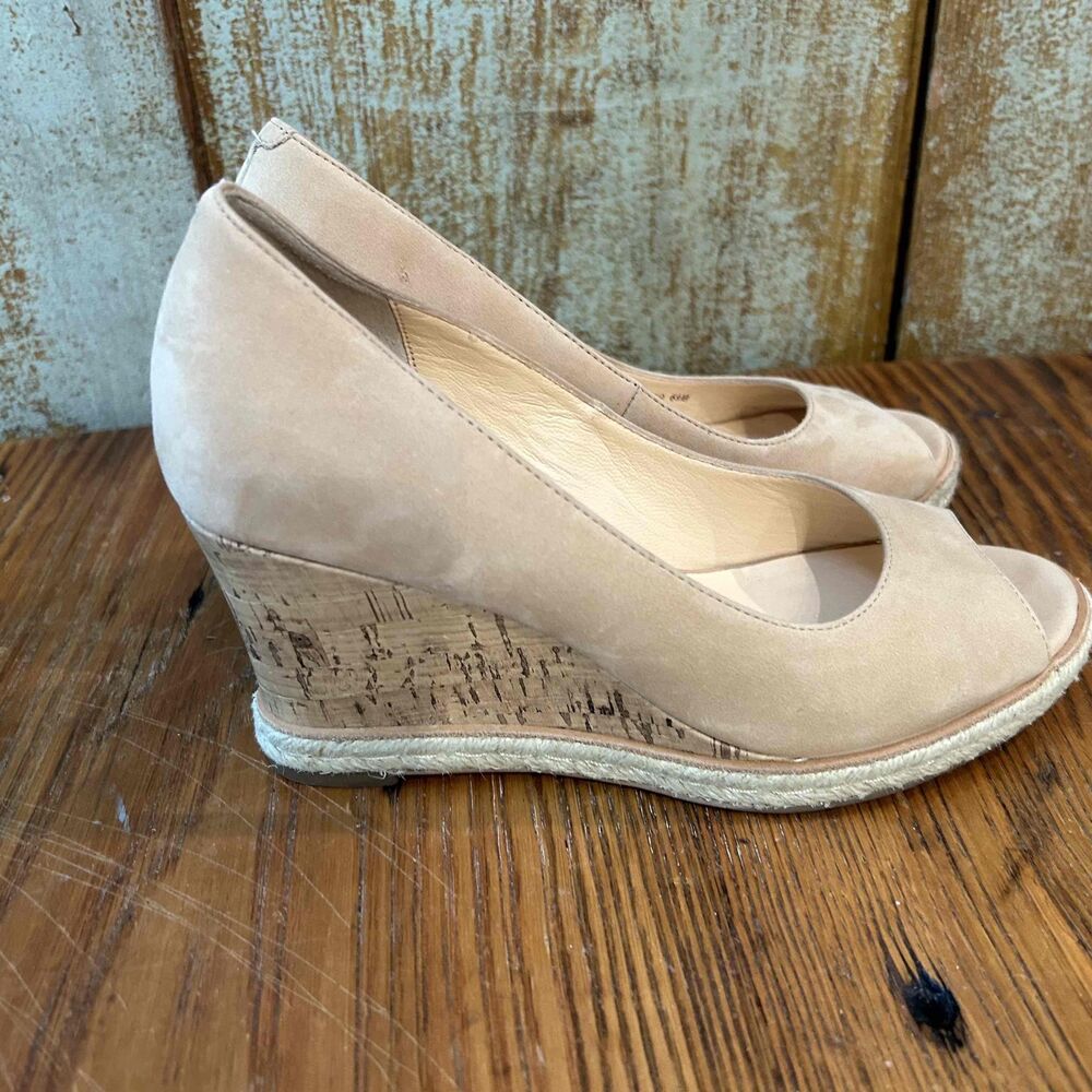 Cole Hahn Womens Beige Peep Toe Cork Heel Wedges Shoes Size 6.5B